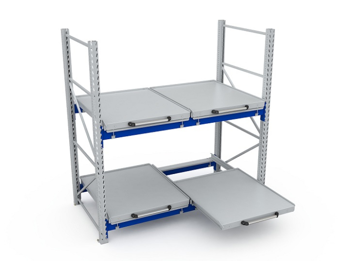 Детальное изображение Стеллаж с выкатными платформами S-HEAVY 500 (2 яруса хранения) RAL 7035 - Купить