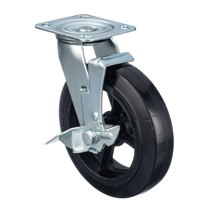 Детальное изображение Колесо Стелла-техник N29200B1 d=200мм, чугун/рез, поворотное с боковым тормозом, игольчатый подшипн. г/п=240кг - Купить