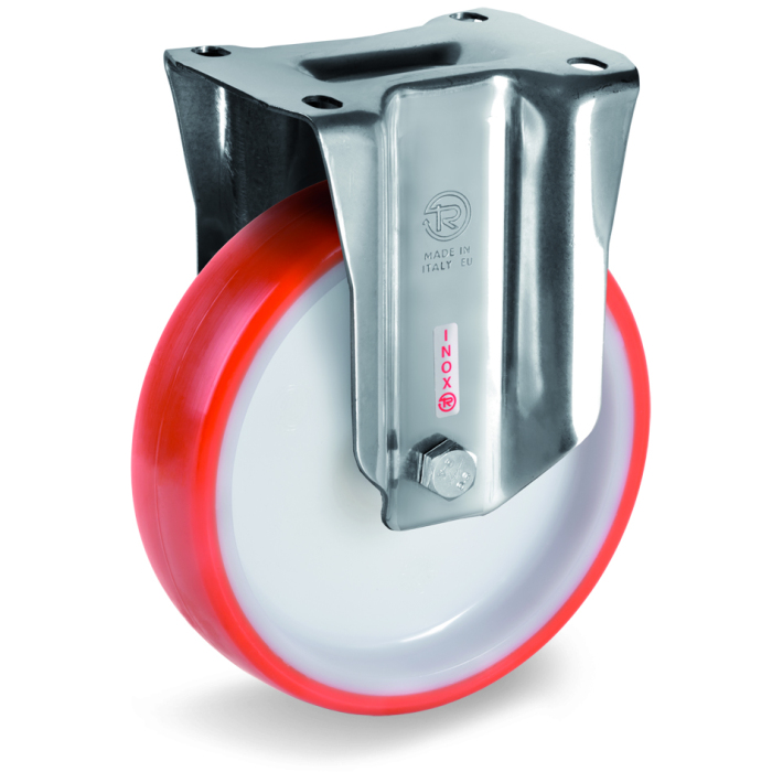 Детальное изображение Колесо Tellure Rota 605106 неповоротное, диаметр 200мм, грузоподъемность 300кг, термопластичный полиуретан, полиамид, кронштейн из нержавеющей стали - Купить