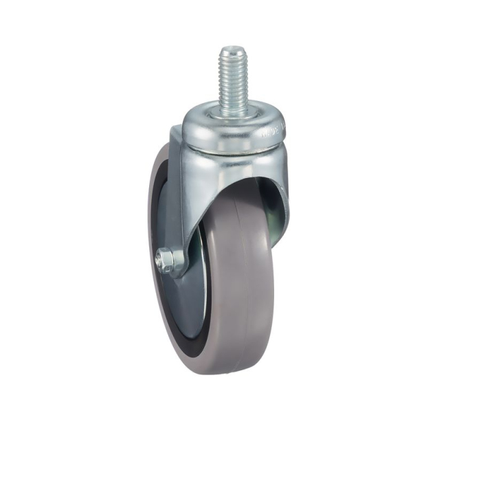 Детальное изображение Колесо Tellure Rota 376105 поворотное, диаметр 125мм, грузоподъемность 80кг, серая резина, полипропилен, штырь с резьбой M12 - Купить