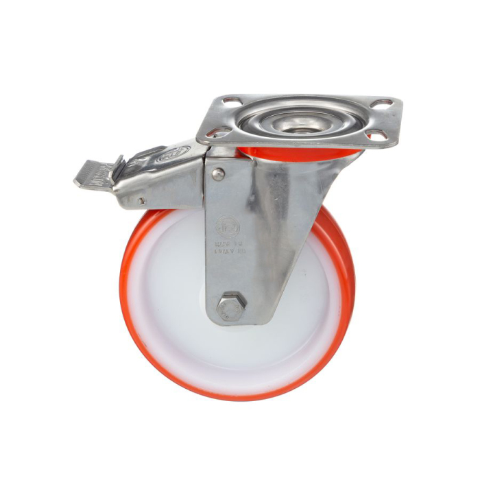 Детальное изображение Колесо Tellure Rota 606602 поворотное с тормозом, диаметр 100мм, грузоподъемность 170кг, термопластичный полиуретан, полиамид - Купить