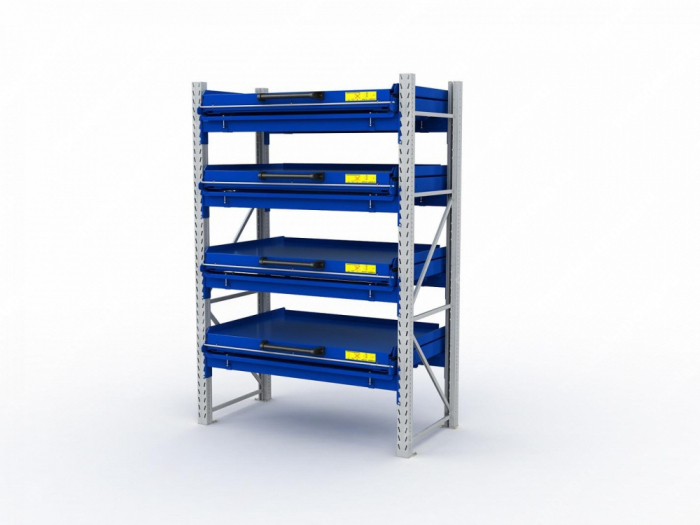 Детальное изображение Стеллаж с выкатными платформами S-HEAVY 1000/1300 (4 яруса хранения) - Купить