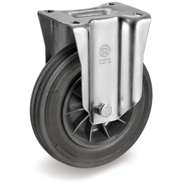 Детальное изображение Колесо Tellure Rota 525911 неповоротное, диаметр 150мм, грузоподъемность 130кг, черная резина, основание из полипропилена - Купить