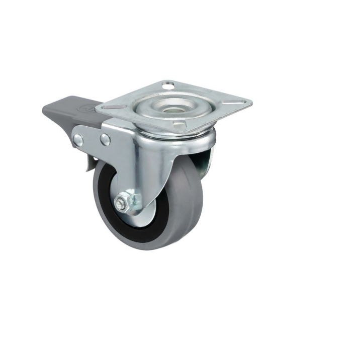 Детальное изображение Колесо Tellure Rota 378103 поворотное с тормозом, диаметр 80мм, грузоподъемность 55кг, серая резина, полипропилен - Купить