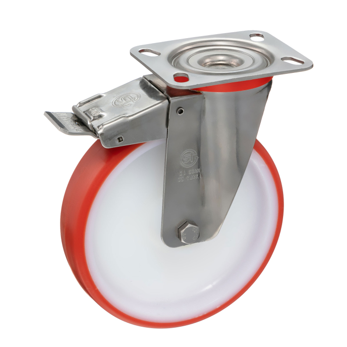 Детальное изображение Колесо Tellure Rota 606604 поворотное с тормозом, диаметр 150мм, грузоподъемность 220кг, термопластичный полиуретан, полиамид - Купить