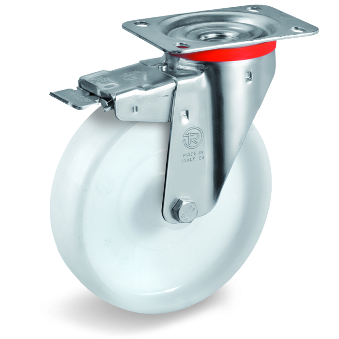 Детальное изображение Колесо Tellure Rota 686802 поворотное с тормозом, диаметр 100мм, грузоподъемность 200кг, полиамид - Купить