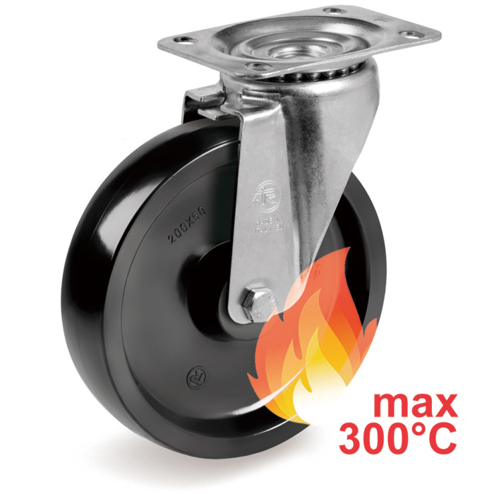 Детальное изображение Колесо Tellure Rota 677201 поворотное, диаметр 80мм, грузоподъемность 150кг, фенольная смола до 300С, инновационная термо втулка - Купить