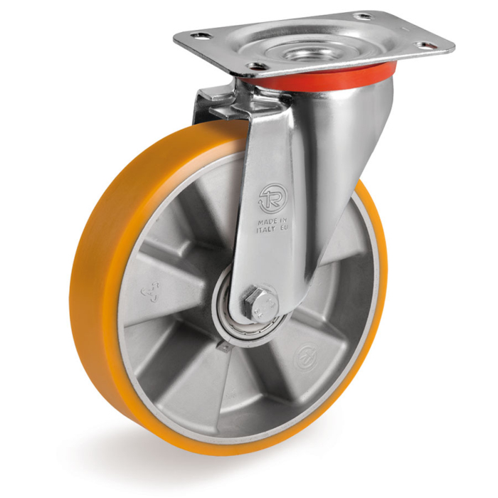 Детальное изображение Колесо Tellure Rota 659302 поворотное, диаметр 100мм, грузоподъемность 200кг, полиуретан TR, алюминий - Купить