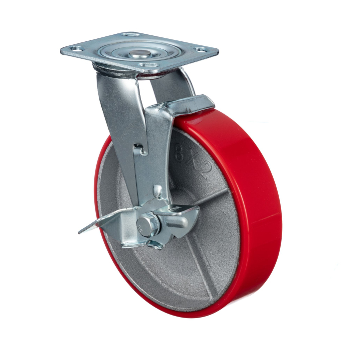 Детальное изображение Колесо Стелла-техник N29200CPUB1 d=200мм, чугун/полиуретан, поворотное с боковым тормозом, игольчатый, г/п=350кг - Купить