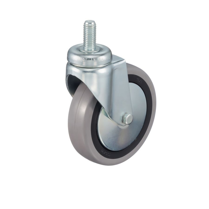 Детальное изображение Колесо Tellure Rota 376105 поворотное, диаметр 125мм, грузоподъемность 80кг, серая резина, полипропилен, штырь с резьбой M12 - Купить