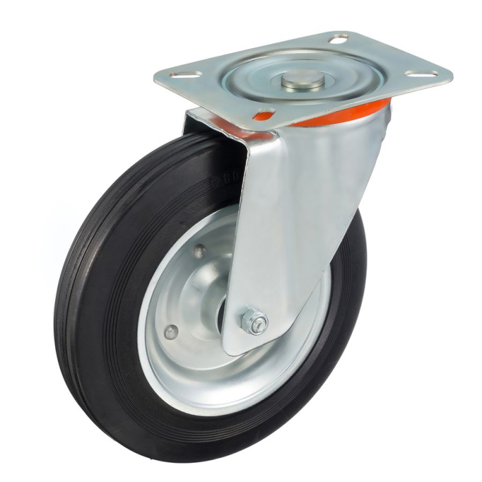 Детальное изображение Колесо Tellure Rota 534909 поворотное, диаметр 280мм, грузоподъемность 390кг, черная резина, сталь - Купить