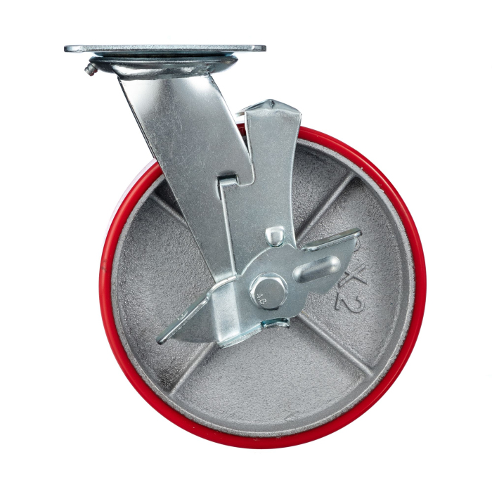 Детальное изображение Колесо Стелла-техник N29200CPUB1 d=200мм, чугун/полиуретан, поворотное с боковым тормозом, игольчатый, г/п=350кг - Купить