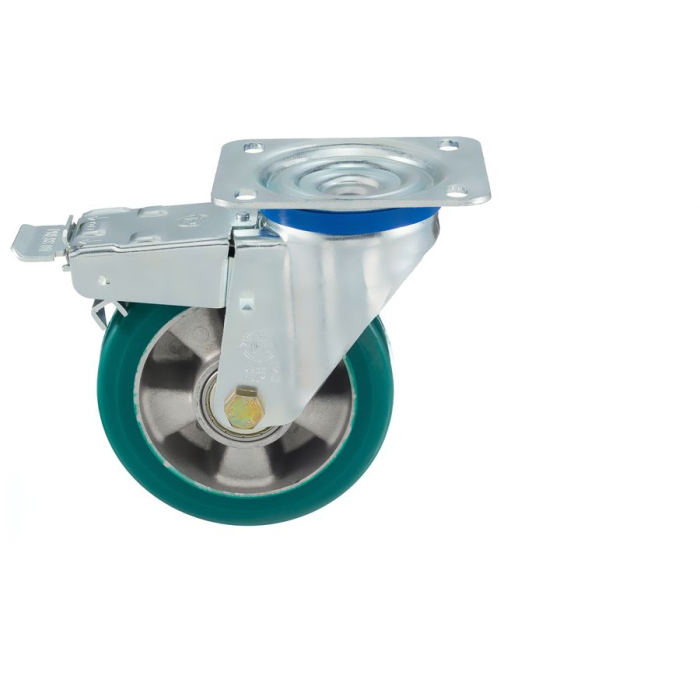 Детальное изображение Колесо Tellure Rota 627404 поворотное, с тормозом, диаметр 160мм, грузоподъемность 500кг, полиуретан TR- ROLL, алюминий - Купить