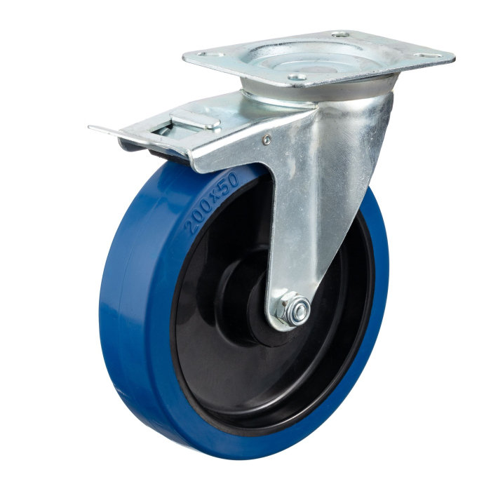 Детальное изображение Колесо Стелла-техник N48200RBLB поворотное с тормозом, d=200мм, полипропилен, эластичная резина, игольчатый подшипник, г/п=400кг - Купить