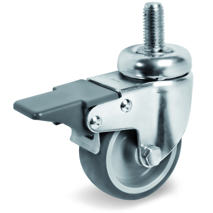 Детальное изображение Колесо Tellure Rota 389203 d=80/24, серая резина/полипропилен, поворотное с тормозом, под штырь М12, г/п=70 кг - Купить