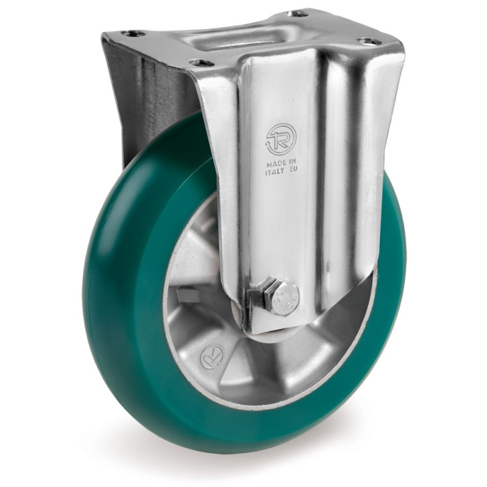 Детальное изображение Колесо Tellure Rota 628204 неповоротное, диаметр 160мм, грузоподъемность 500кг, полиуретан TR- ROLL закругленный ERGO профиль, алюминий - Купить