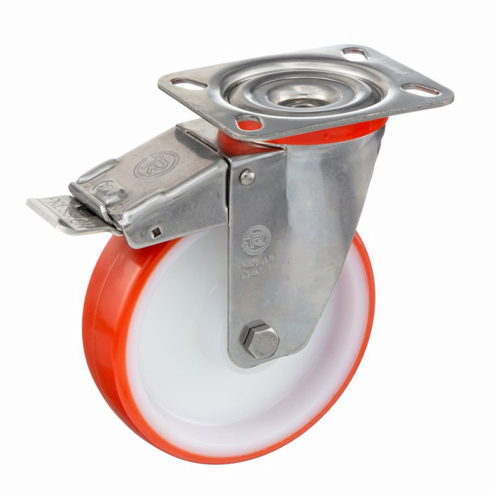 Детальное изображение Колесо Tellure Rota 606602 поворотное с тормозом, диаметр 100мм, грузоподъемность 170кг, термопластичный полиуретан, полиамид - Купить