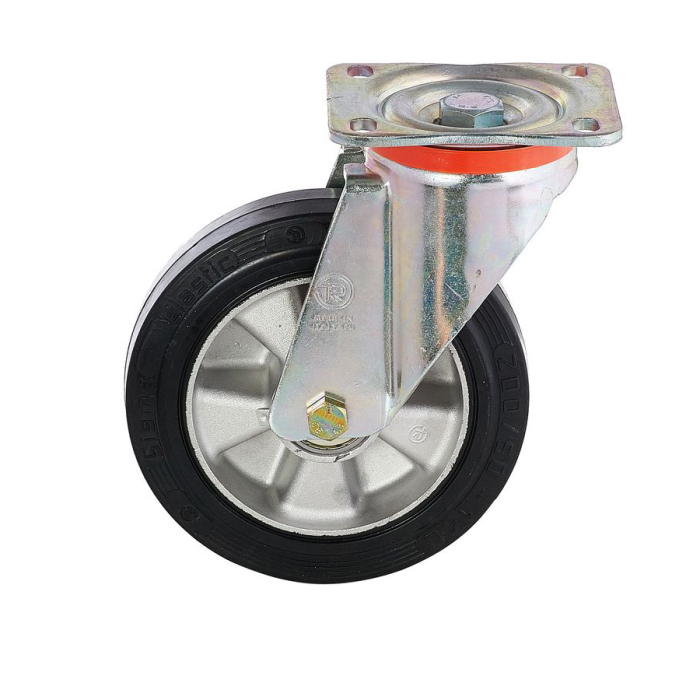 Детальное изображение Колесо Tellure Rota 727516 поворотное, диаметр 200мм, грузоподъемность 500кг, эластичная резина SYGMA, алюминий, усиленный кронштейн P - Купить